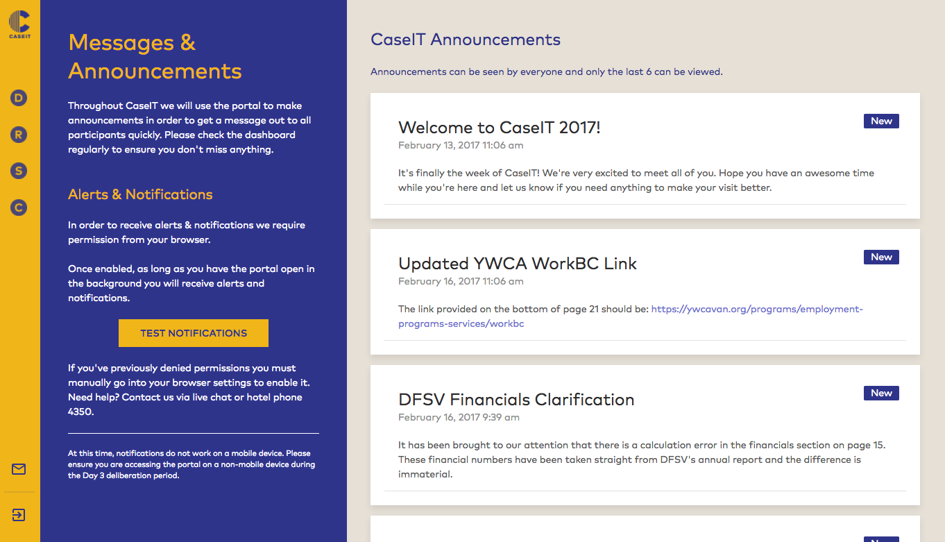 Announcements Page